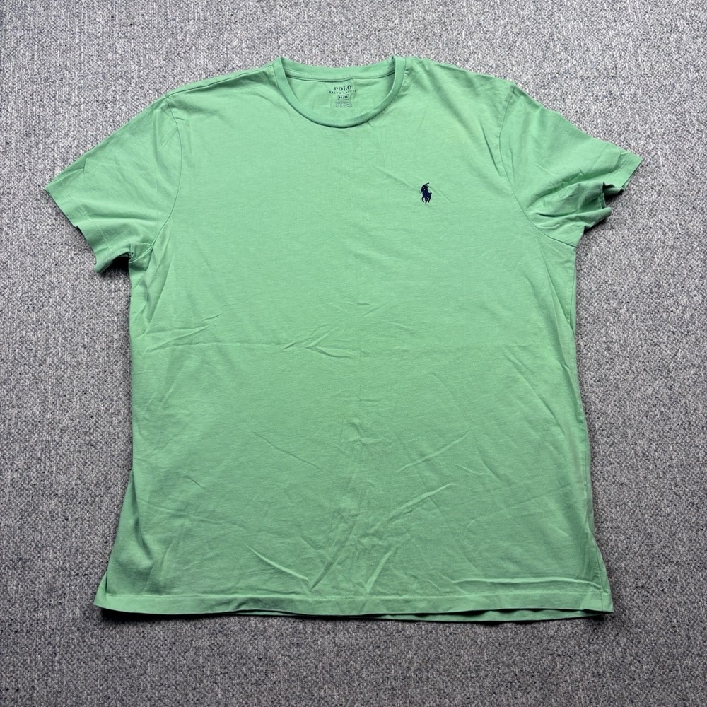 Polo Ralph Lauren Men's Medium Green Crew Neck T-Shirt Blue Pony Cotton